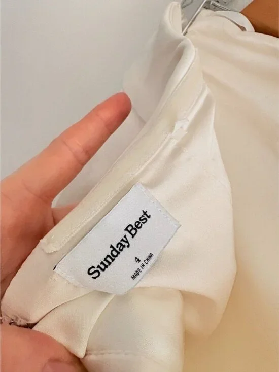 Aritzia Sunday Best Shimmer Satin Tube Dress Birch White Size 4 - Picture 8 of 10